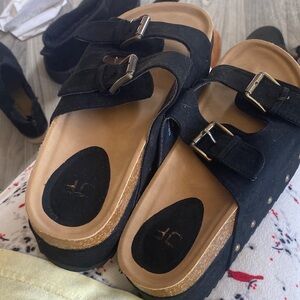 Black Suede Buckle Sandals